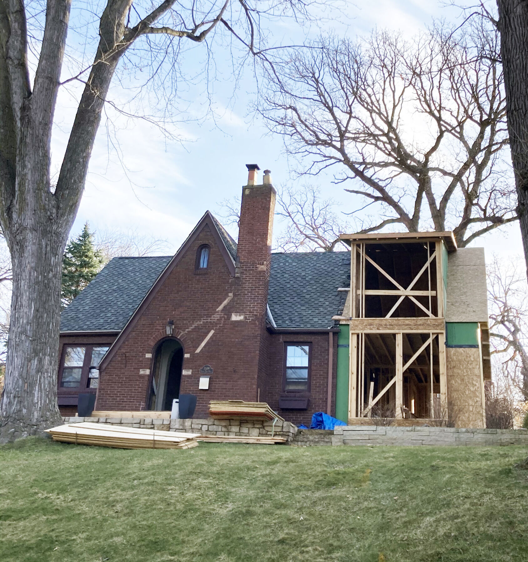 New addition in progress on brick home